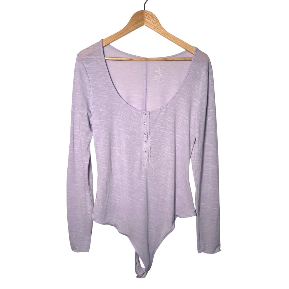 Adore Me‎ Lavender Space Dye Henley Bodysuit Long Sleeve Purple MM1042 Large